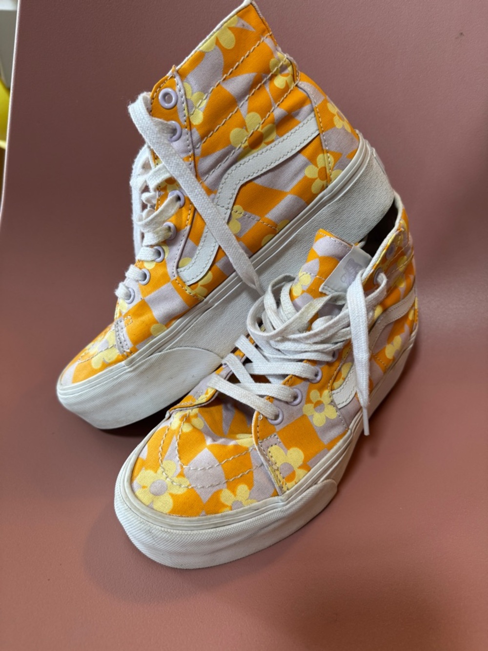 Vans Women's Yellow Floral High-Top Sneakerss